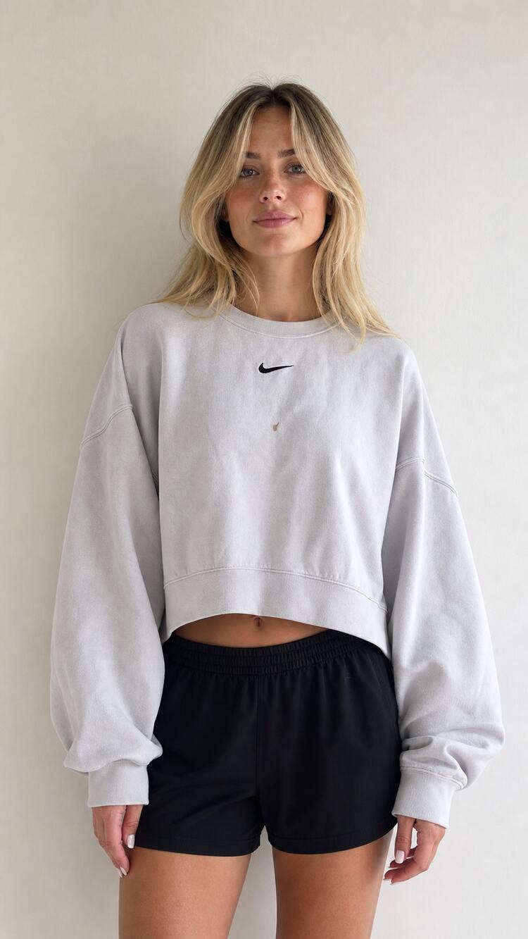 Nike White Crop Sweatshirt S with Front Stain